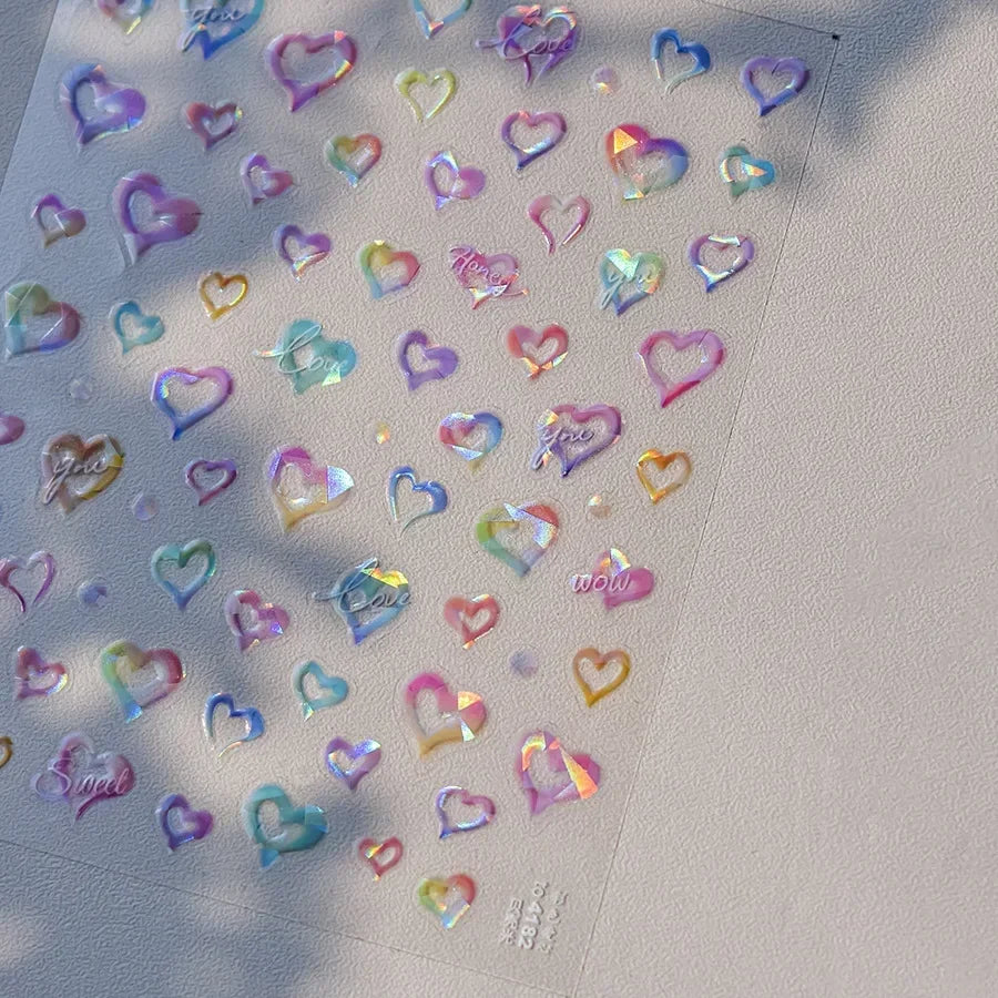 5D Gradient Love Gem Glitter Love Heart Colorful Cat's Eye Rhinestone Soft Self Adhesive Nail Art Stickers Shiny Manicure Decals