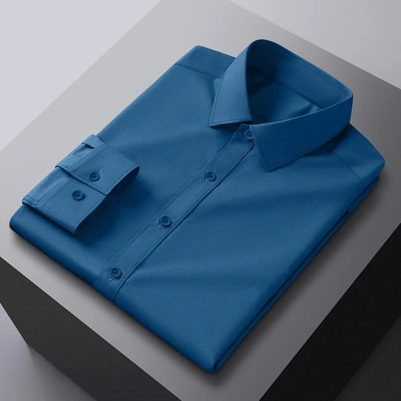 Men's Business Casual Long Sleeve Shirt Solid Color Wrinkle Resistant Comfortable All-Season Versatile Solid Color Top