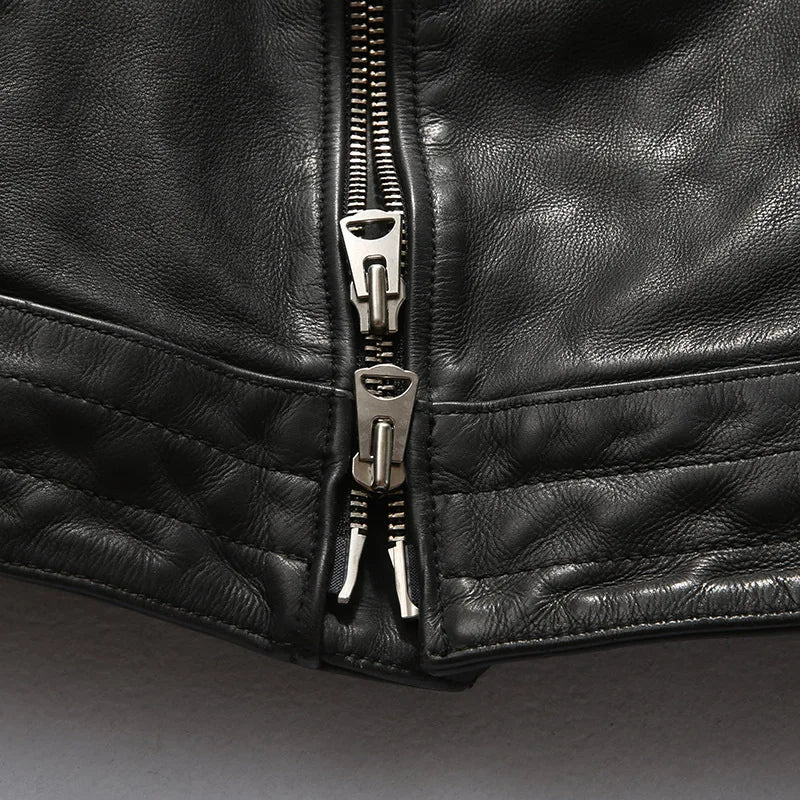 YR!Best.Heavy Thick Cowhide Motor Jacket.Mens Vintage Style Tanned Leather Coat.1.5mm Leather Rider Jacket.Slim Fit