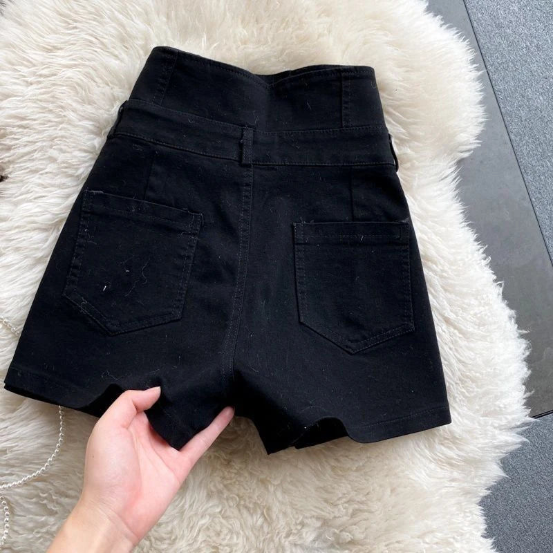Streetwear Black Denim Shorts Women Fashion High Waist Hip Wrap Shorts Jeans Summer Korean Single Breasted Sexy Hot Short Pants