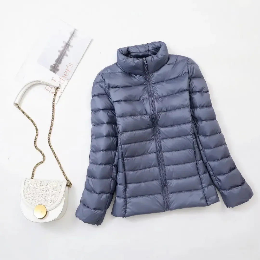 Plus Size Light Down Jacket Women Inner Cloth Autumn Winter Slim Short Stand Collar Warm White Duck Down Coat Women Outerwear