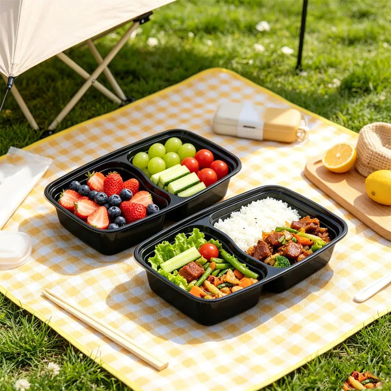 5/10PCS Black Two Compartment Food Lunch Box Fast Food Fruit American Square Box Two Compartments Picnic Graduation Season