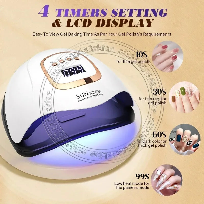 Auto Sensor 4‑Timer Gel Nail Curing Light 380W UV LED Salon‑Grade Quick Dry Manicure Polishing Tool Unit