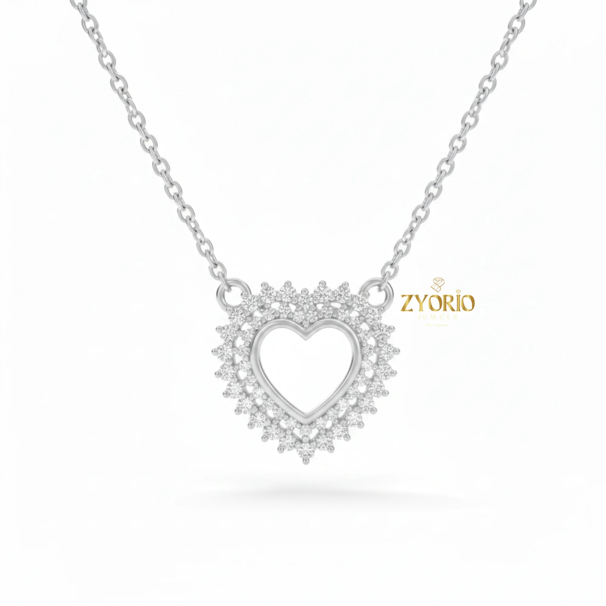 Halo Heart Diamond Pendant Necklace with Link Chain in 925 Silver Rose Gold Gold Plated Luxury Engagement Wedding Jewelry