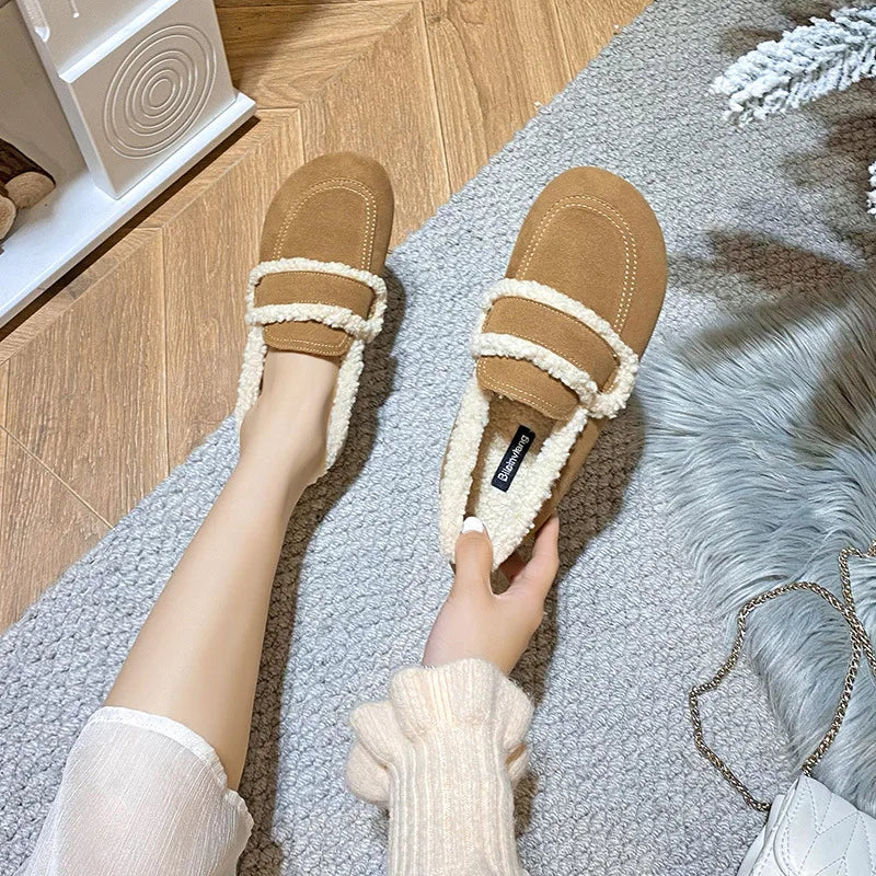 2026 Faux Suede Flats Women Lambswool Loafers Winter Warm Cotton Shoes Ladies Platform Fleeces Mocasines Female Sheep Fur Boots
