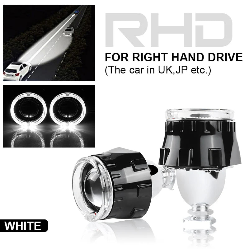 80mm LED White Angel Eyes 2.5 Inch Bi-xenon Headlight Projector Lens H4 H7 Front Head Lamp for Car Offroad Motorcycle DRL Lamp