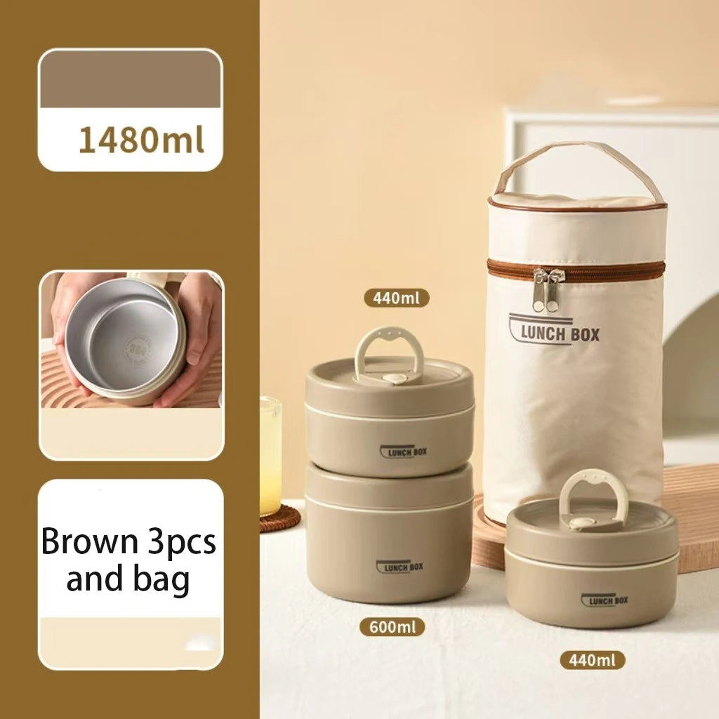 Stackable Insulated Lunch Box Set 3 Separate Microwave Bento Box Sealed Leak Proof Soup Bowl Office Food Container for Adult Kid
