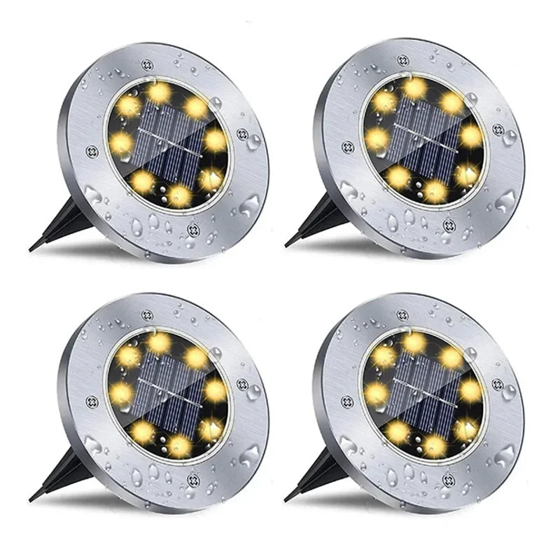 4PCS-Solar Underground Light 8LED Stainless Steel Grounded Grass Light Courtyard Garden Villa Landscape Ground Light