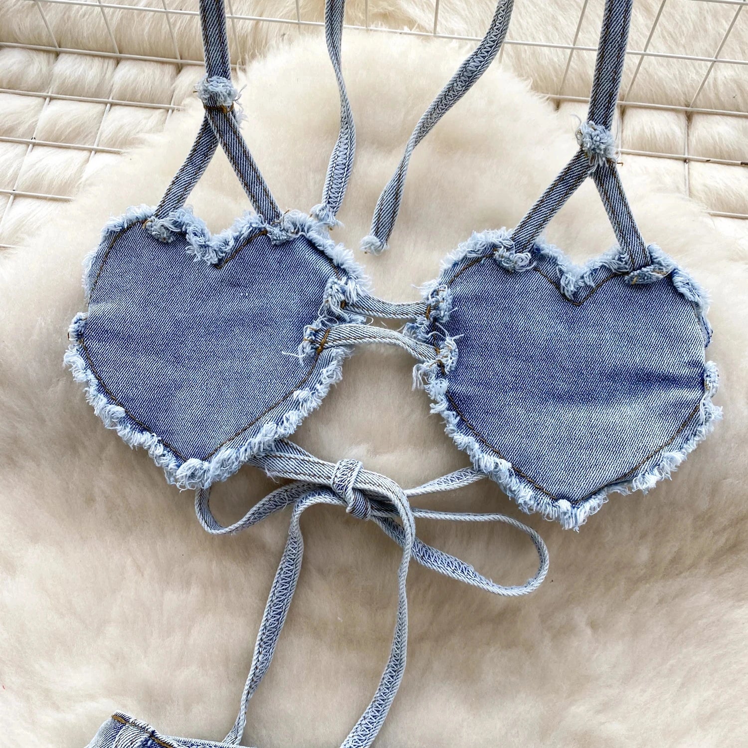 Retro Women Bikini Denim Suits Summer Halter Camis Mini Short Pant Fashion Vacation Suits Sexy Comfortable