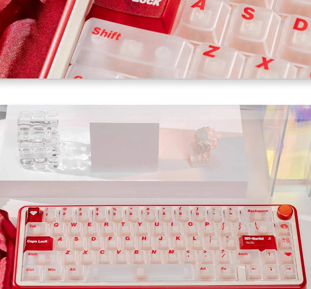 White Frog Korean Keycap Mist Pc Transparent Light Cherry 154/131 Key2.25/2.75/7U Space Bar Retro Red L Shape Enter Key Keycaps