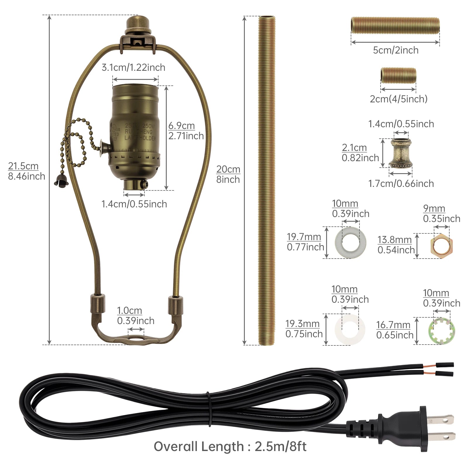 Lamp Rewire Kit Pull Chain Lamp Socket Lamp Wiring Kit with Matching Cord Lamp Harp Set for Table Floor Lamp / DIY Lamps