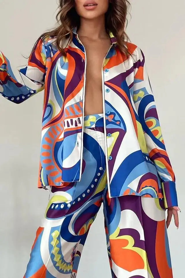 Spring New Two Piece Sets African Sets For Women New African Print Elastic Baggy Pants Rock Style Famous Suit Lady Outfits