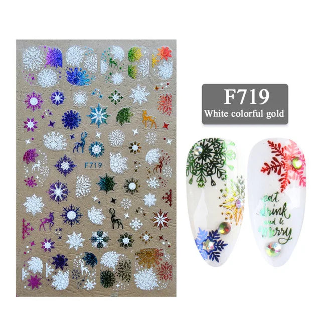 Autumn and Winter Blue Landscape Lines Flowers Birds Butterfly 3D Stickers Nail Art Decals Nail Parts Christmas Nail Stickers