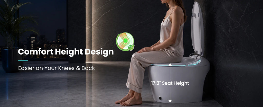 Sanyipace Smart Toilet Seat with Bidet 17.3" ADA Comfort Height Air Dryer Heated Seat Warm Water 1000 Map 360° Auto Flush Toilet