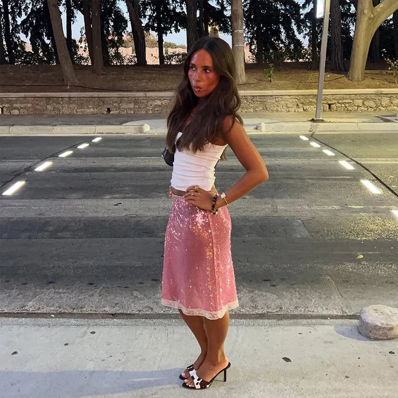 Women Chic Sequin Spaghetti Strap Mini Dress Lightweight Sexy Lace Trim Slimming Sleep Dresses 2026 Summer Beach Vacation Wear