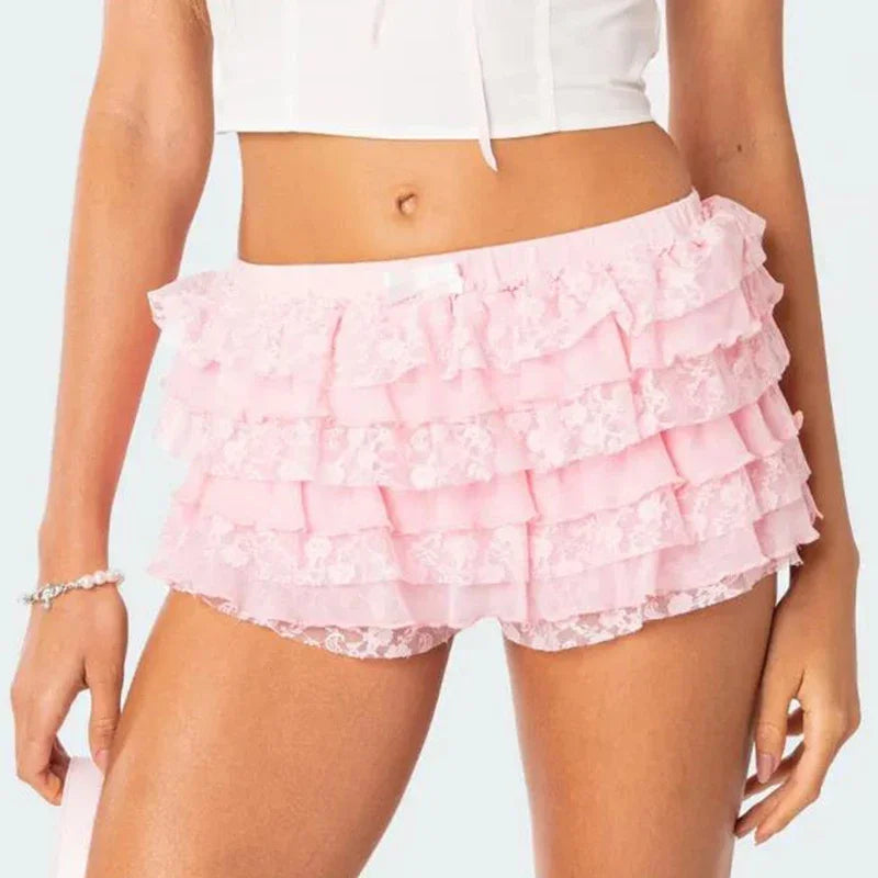 Coquette Y2K Fairy 00s Retro Kawaii Multi-layers Ruffles Bloomers Cutest Vintage Japanese Style Frill Lace Shorts Women Costume