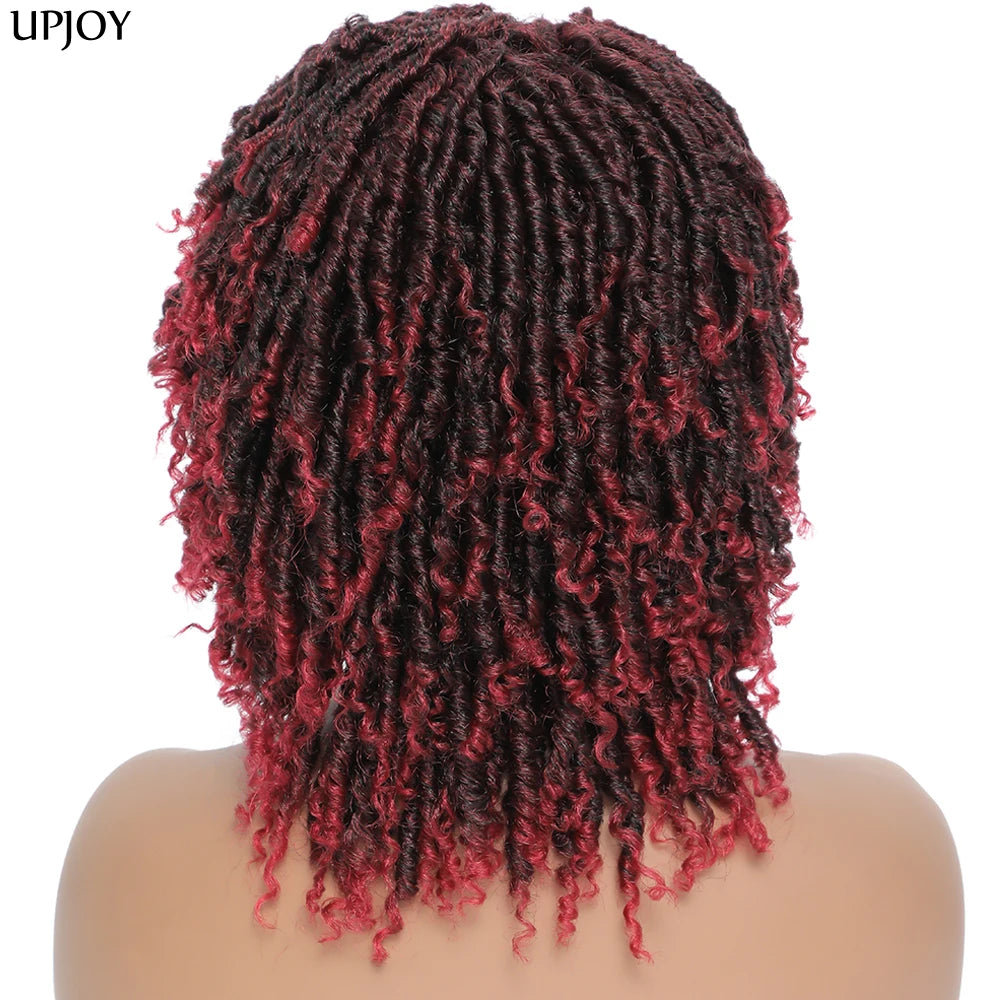Short Dreadlock Wig Twist Braided Wigs for Black Women and Men Boho Afro Curly Synthetic Wig Faux Locs Braided Crochet Hair Wigs