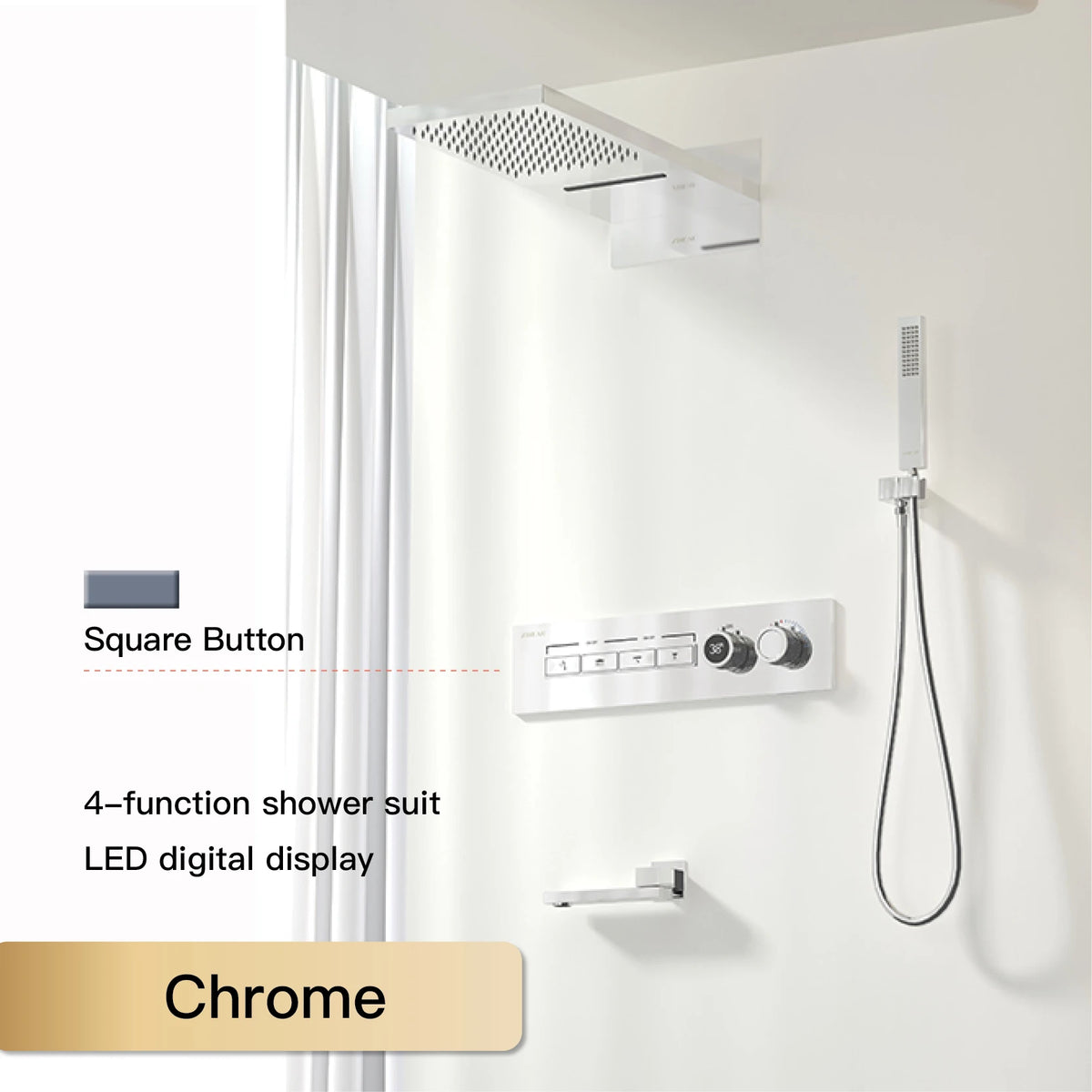 Luxury Black Brass Shower System, Wall Mounted Led Digital Display, Cold Hot Dual Control, Four Function Ceiling Shower Tap