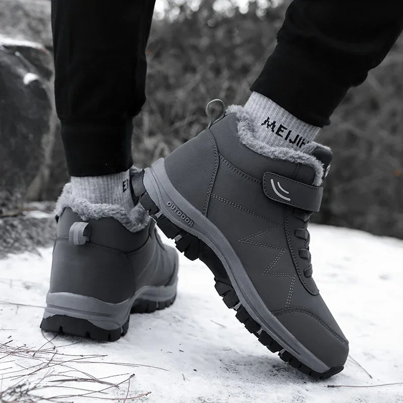 Men's Warm Snow Shoes Outdoor Leather Thick Plush Winter Man Casual Sneakers Original Waterproof Trend Sports