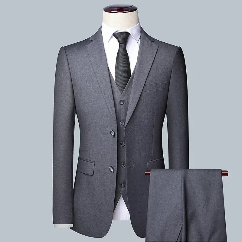 Suit Fashionable Formal Outdoor Gentleman Solid-color Men's Business Wedding Hosting Banquets Casual British Style Fitted Gentle