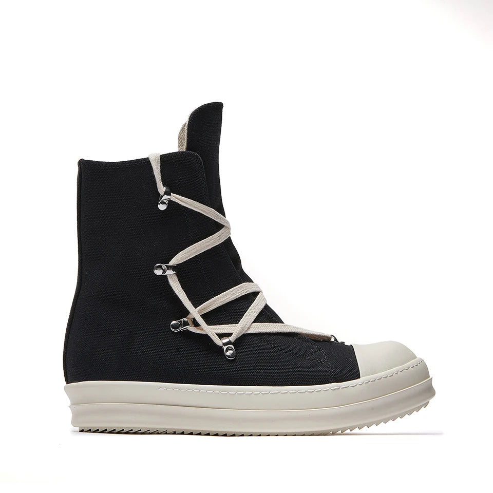 Brand Men Shoes Ro Casual Canvas Shoes High Top Women Sneakers Quality Black Ankle Boot Designer Zipper Luxury Laces Flat Shoes