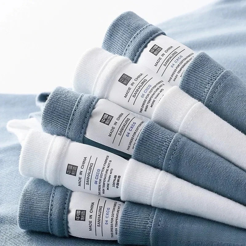 Spring Autumn 300g Heavy-duty Pure Cotton Long Sleeved  T-shirt FLoose White Top Thick Base Layer Underneath for Men and Women