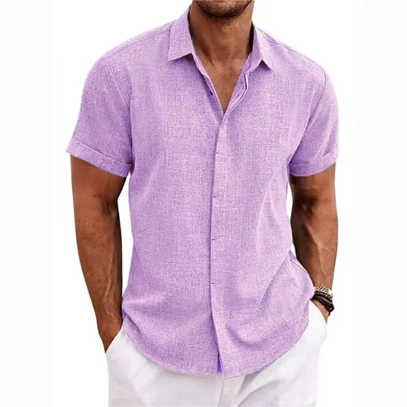 Men's Cotton Linen Short Sleeved Shirt Summer Casual Camisas Harajuku Blusas Mens Shirts Fashion Tops Men Clothing Streetwear
