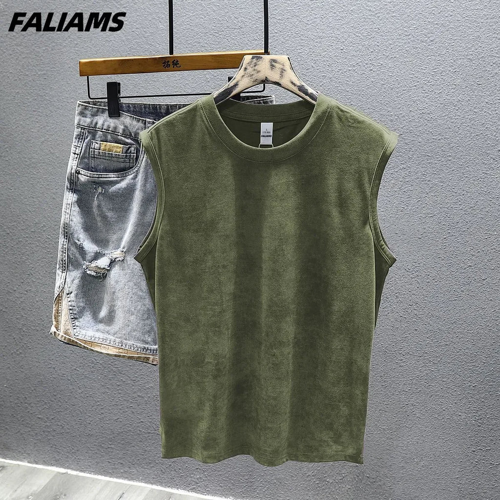 Men's Vintage Washed Purple  Top Casual Loose Sleeveless Vest