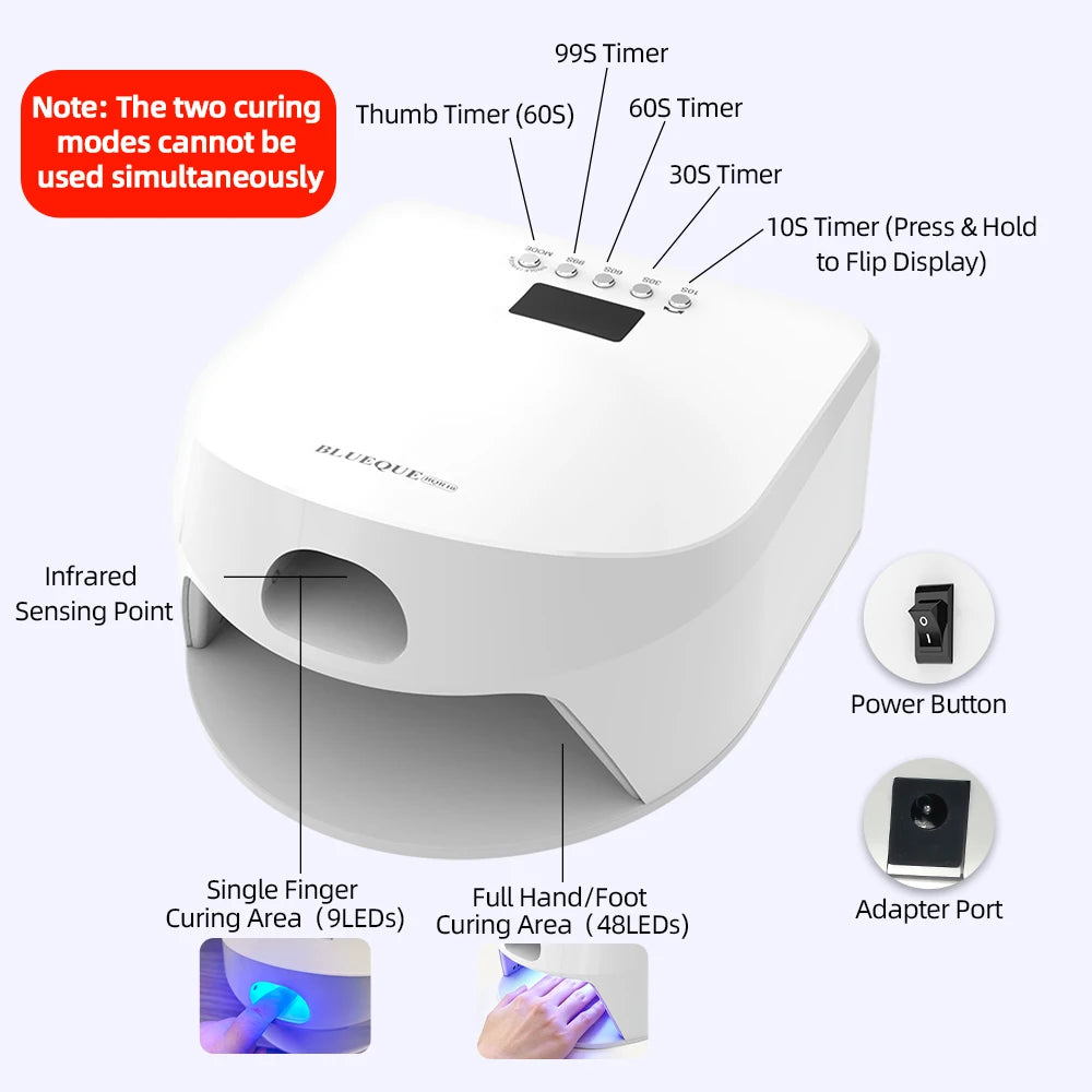 48+9 Beads Nail Dryer Thumb Full Hand Dual Lamp Single Toe Single Finger Gel Nail Curing Lamp Hand Fast Drying LED Light Dryer