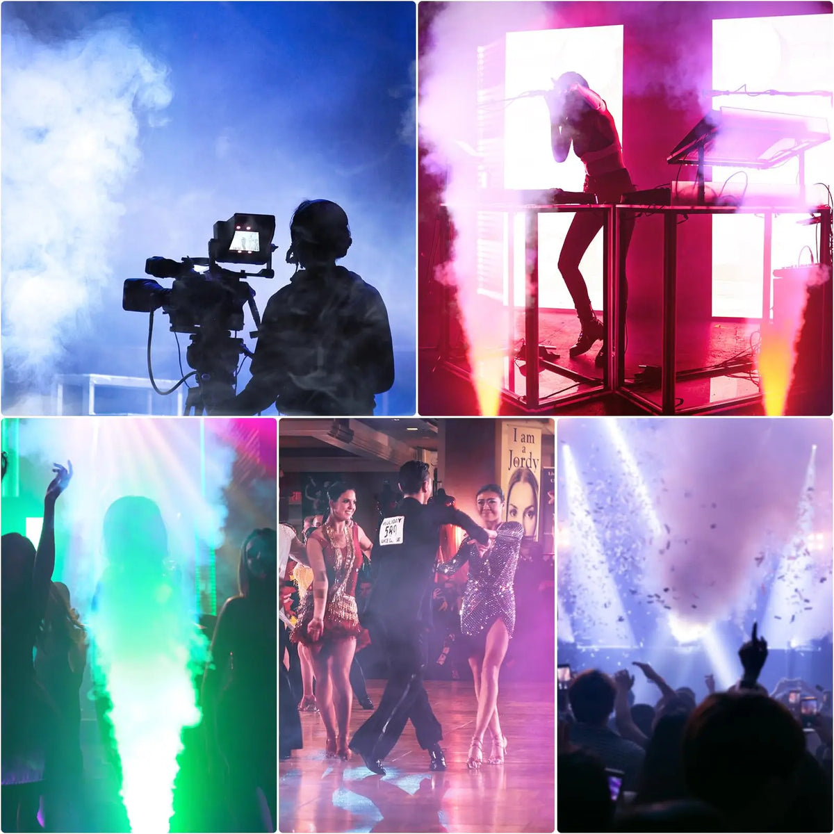 1500W LED Fog Machine 24LED Remote Control Vertical Smoke Machine with RGB Disco Dj Stage Light for Wedding Night Club Party