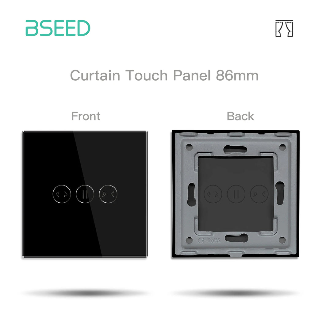 BSEED EU Standard Crystal Glass Panel 86mm For Touch Switches 1/2/3Gang With Metal Frame Wall Light Switch Function Part Only