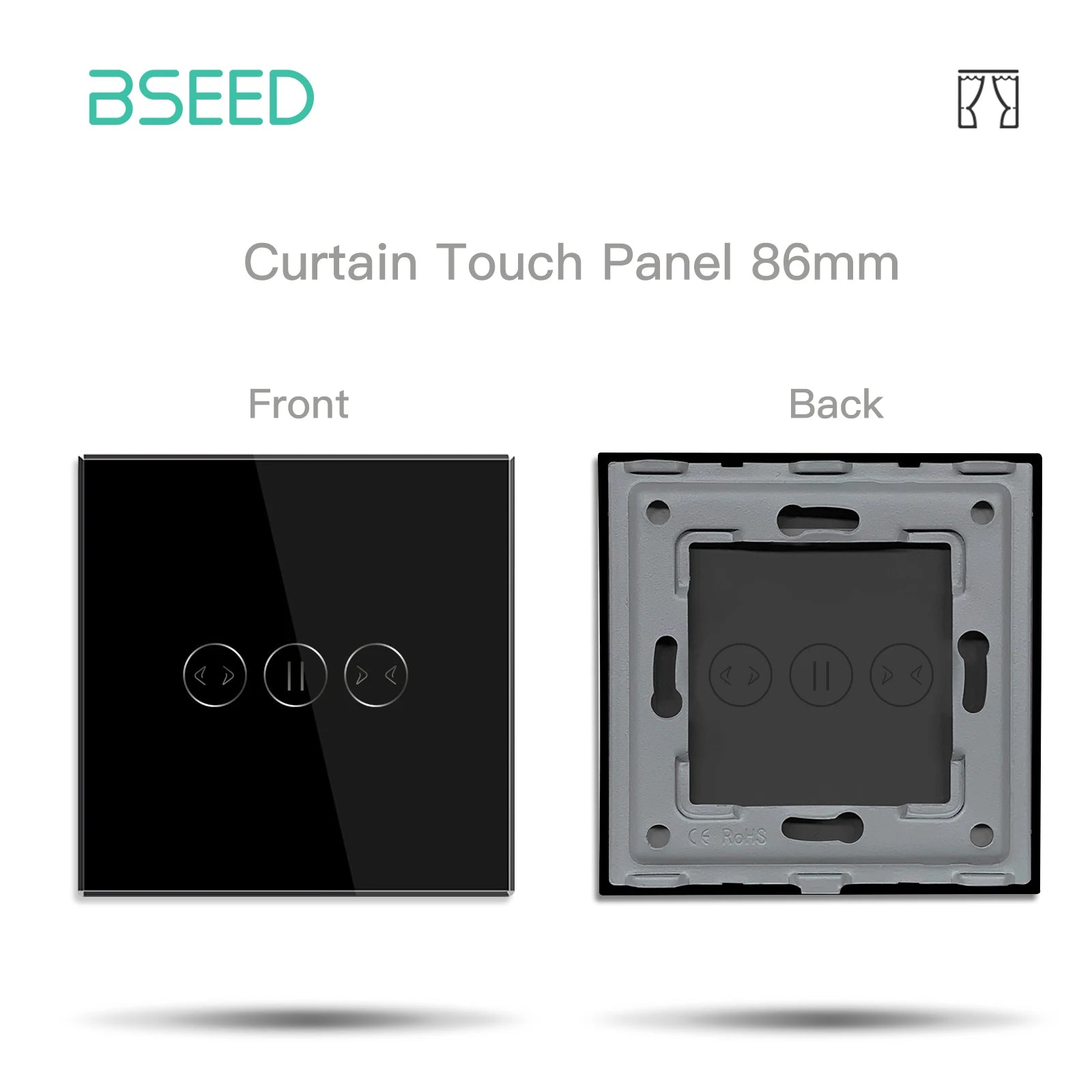 BSEED EU Standard Crystal Glass Panel 86mm For Touch Switches 1/2/3Gang With Metal Frame Wall Light Switch Function Part Only