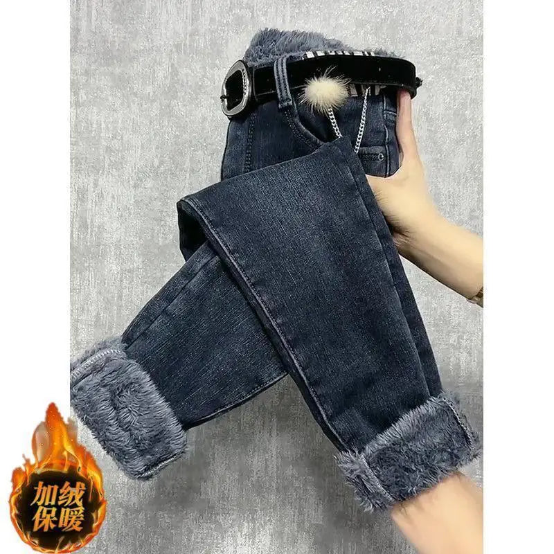 Fleece Jeans For Women Clothes Winter Warm Stretch Denim Harem Pant Loose Thickening Trousers Fall Pantalones De Mujer