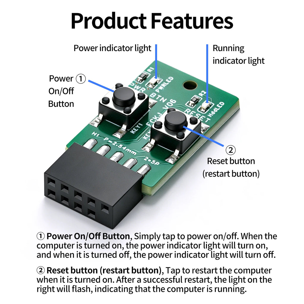 PC Power Reset Switch External Module 9Pin Motherboard Header Power LED HDD Indicator for Computer Case Test Board Repair DIY