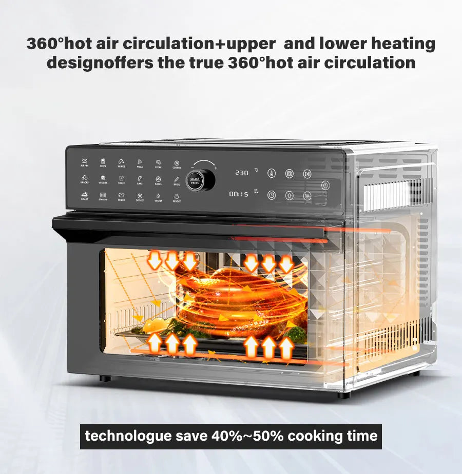 30L Electric Touch Screen Air Fryer Oven Stainless Steel Multifunctional Countertop Convection Dutch Household Chicken Pizza