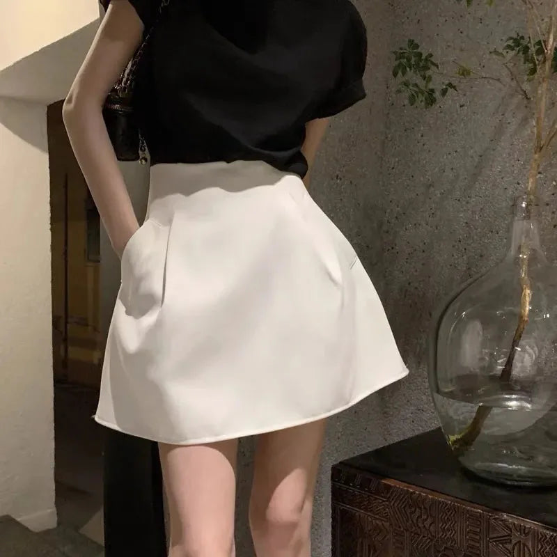 Xpqbb Korean Style White Mini Skirt for Women Streetwear High Wiast Puffy Short Skirts Ladies All-Match Simple A-line Y2K Skirt