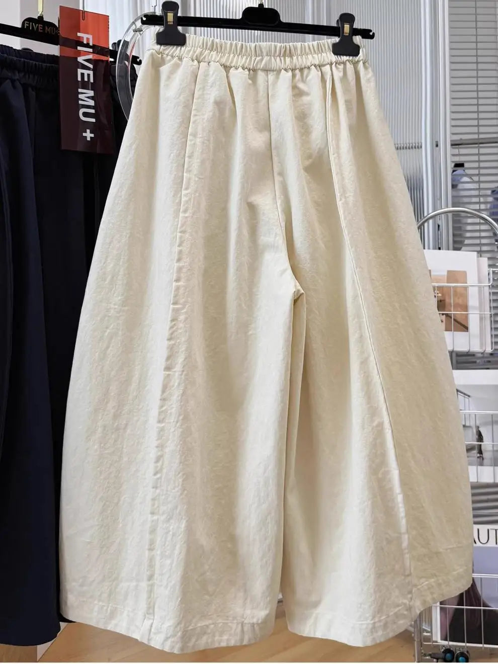 Women Elastic Waist Loose Wide Leg Cropped Casual Pants Lightweight Baggy Culottes