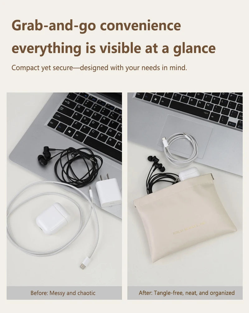 Automatic Closed Purse Bag Mini PU Separate Earphone Charging Cable Storage Bag Portable Zero Wallet Coin Lipstick Storage Bag
