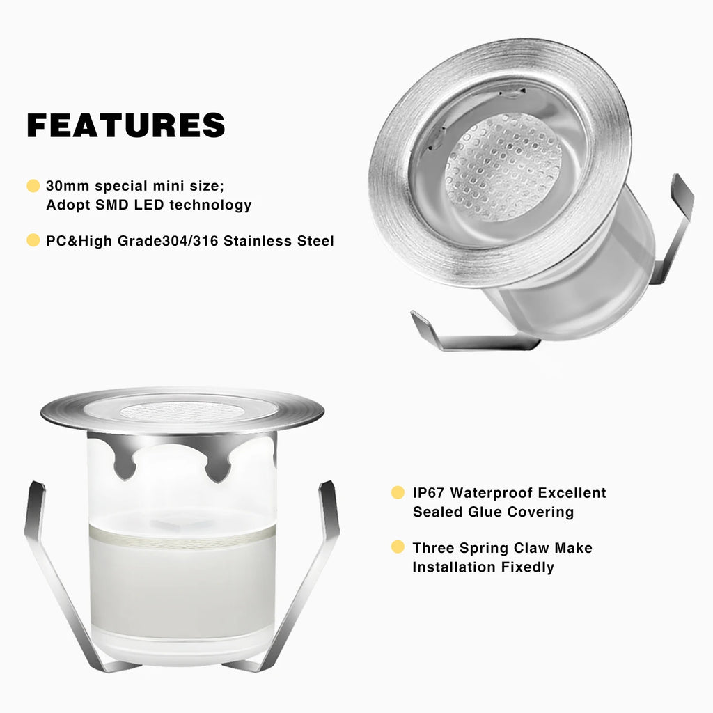 LED Outdoor Lighting  Stainless Steel Patio LED Stair Lamp DC12V 0.6W IP67 SMD2835 Garden Decoration Underground Lamps
