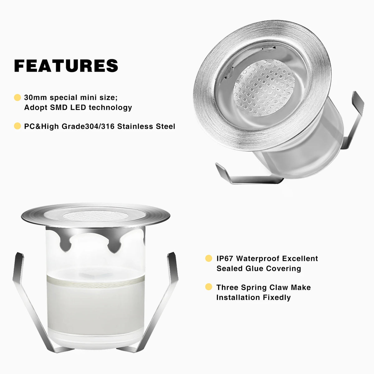 LED Outdoor Lighting  Stainless Steel Patio LED Stair Lamp DC12V 0.6W IP67 SMD2835 Garden Decoration Underground Lamps