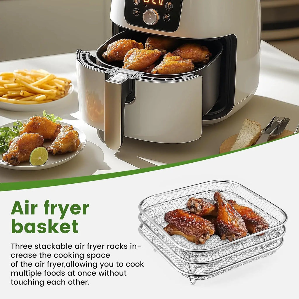 PLOVG Stackable Air Fryer Racks Set Stainless Steel Grilling Oven Steamer Cooker Home Kitchen Gadgets Round Square Rectangle