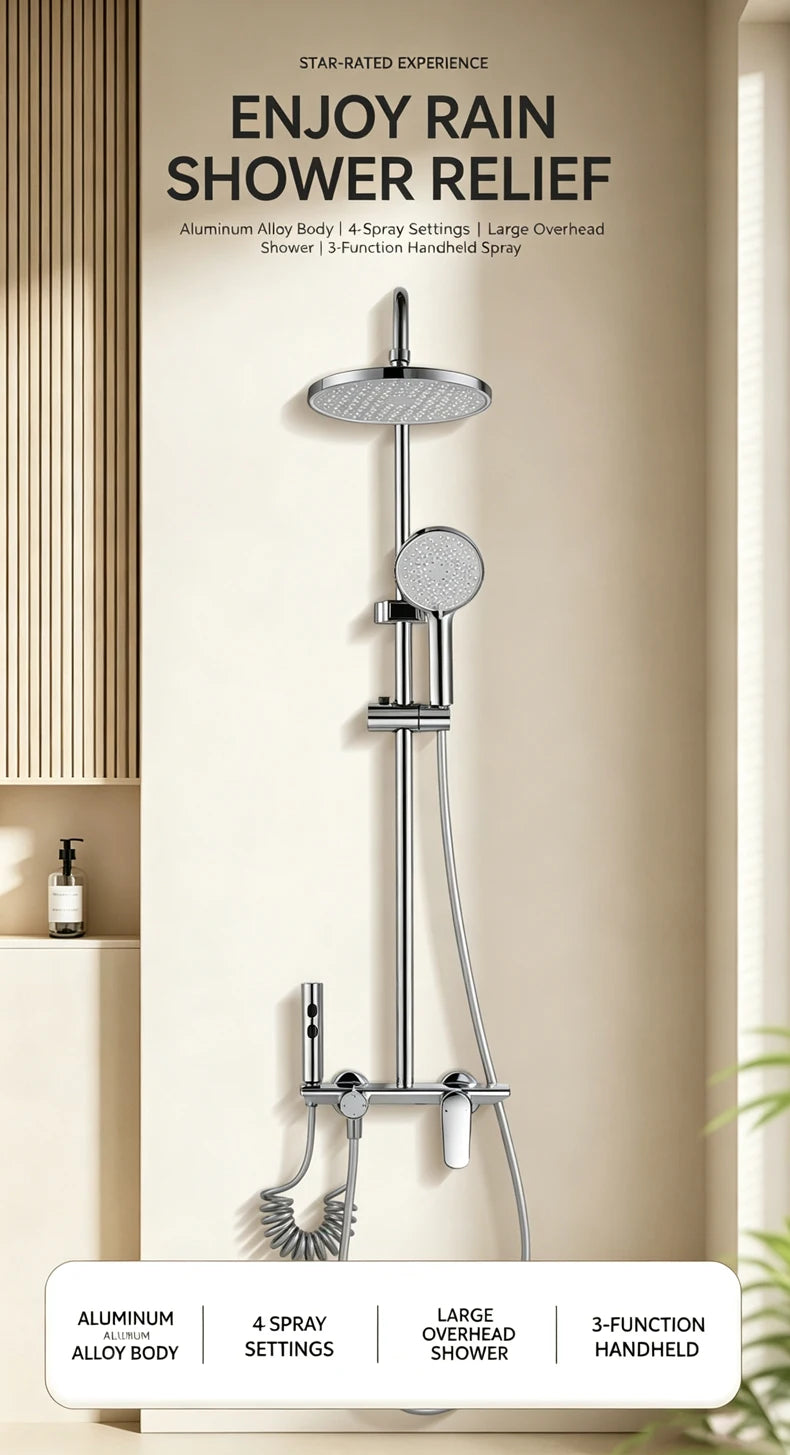 Modern Various Bathroom Shower Set Wall Mounted Aluminum Rainfall Shower Faucet Set Bathtub Showers Full Kit