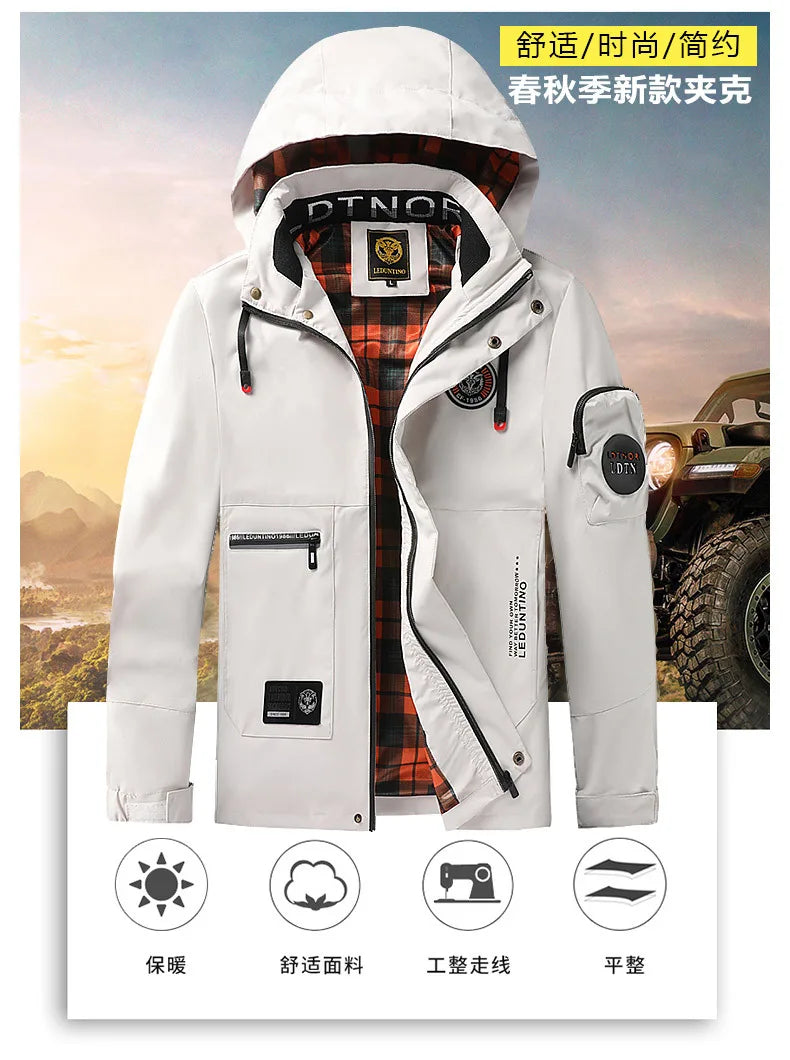 Men's Casual Jacket Parka Autumn/Winter Hooded Jacket Men's Coat Solid Color Outdoor Chic