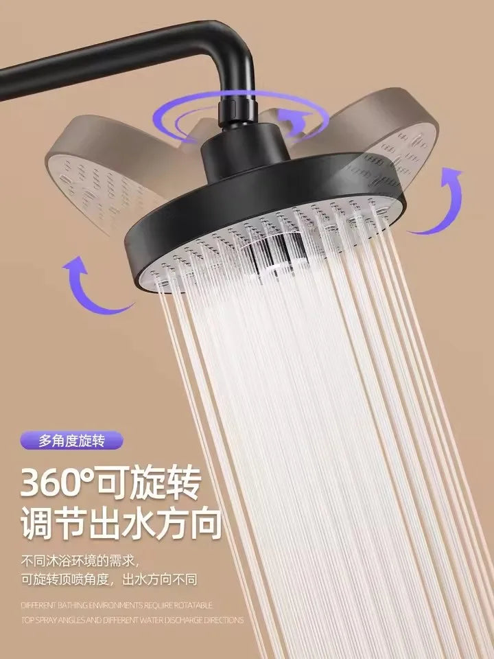 New 5 Modes Large Flow Supercharge Rainfall Shower Head 175mm High Pressure Top Spray Rain Showerhead Set Bathroom Accessories
