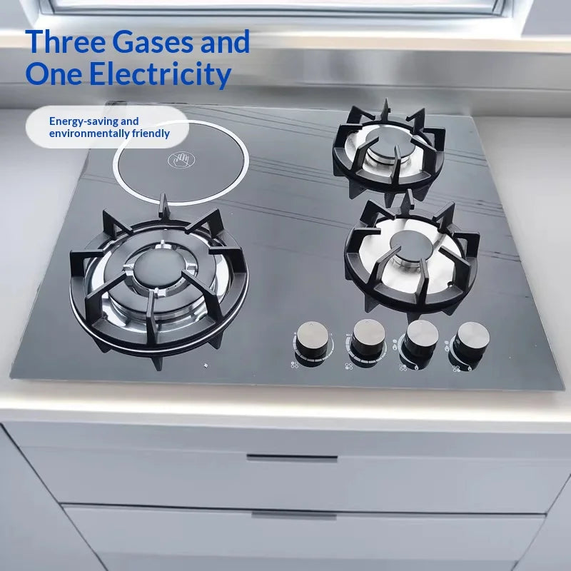 Cooker Wholesale Household Kitchen Four-head Tempered Glass Gas Stove Embedded Energy-saving Three Gas One Electric Qdzh-01