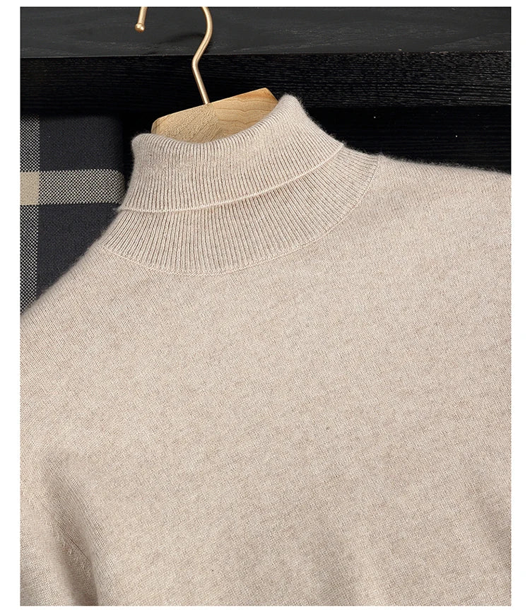 Autumn/Winter Men's 100% Cashmere Pullover Business Casual Solid Knitted Sweater Loose High Collar Tops Basic Thick Warm Jumper