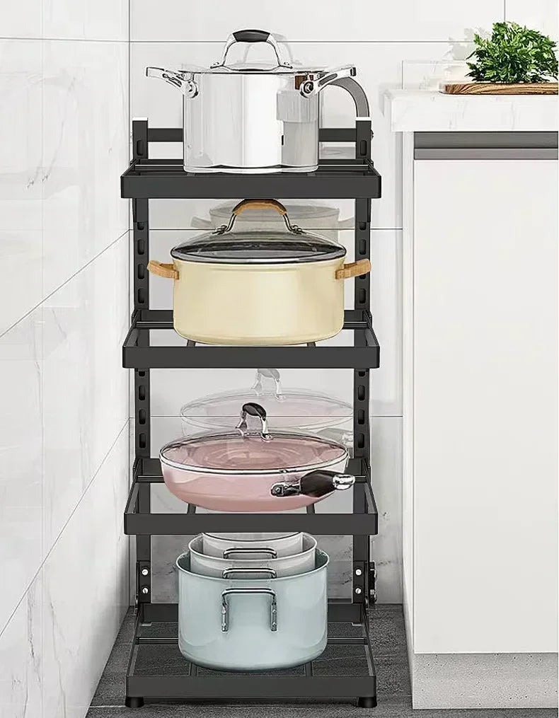 Kitchen Sink Storage Rack Multi-Layer Cooker Storage Rack for Home Stovetop Cabinets Adjustable Pot Rack Pantry Storage