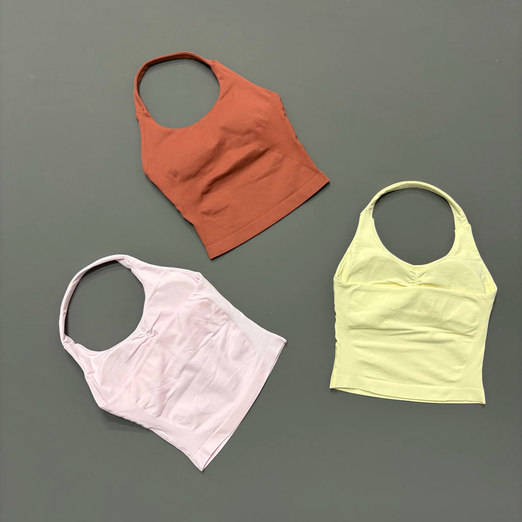 Halter Yoga Tank Top Women Sexy Seamless Strappy Backless Slim Fit Padded Breathable Gym Fitness Running Workout Sports Tops