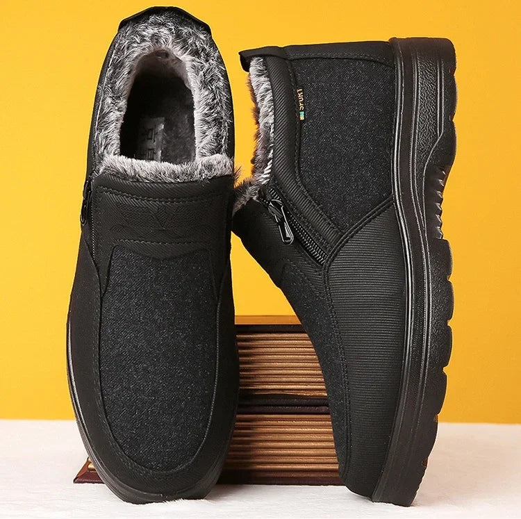 Cotton Shoes Middle-aged Elderly Men's New Plush Warm Anti Slip Waterproof Snow Boots Outdoor Work Travel Leisure Shoes 2024