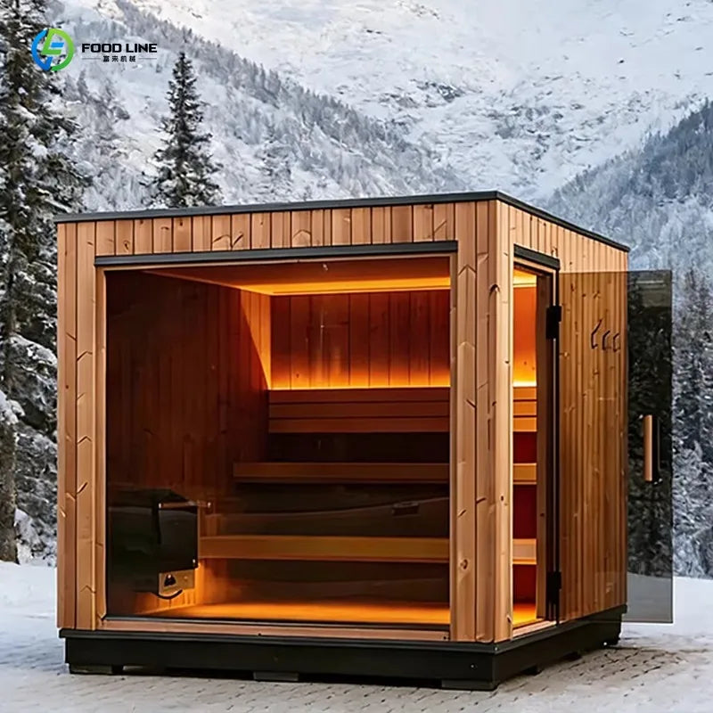 Customized Premium Large Cedar Wood Outdoor Family Spa Sauna, Wet & Dry Type with Panoramic Glass & Lighting